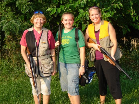 Karen (my wife), Burgess (older daughter), and Kelby (younger daughter) -- sporting clays, west of Danville; August 2006
